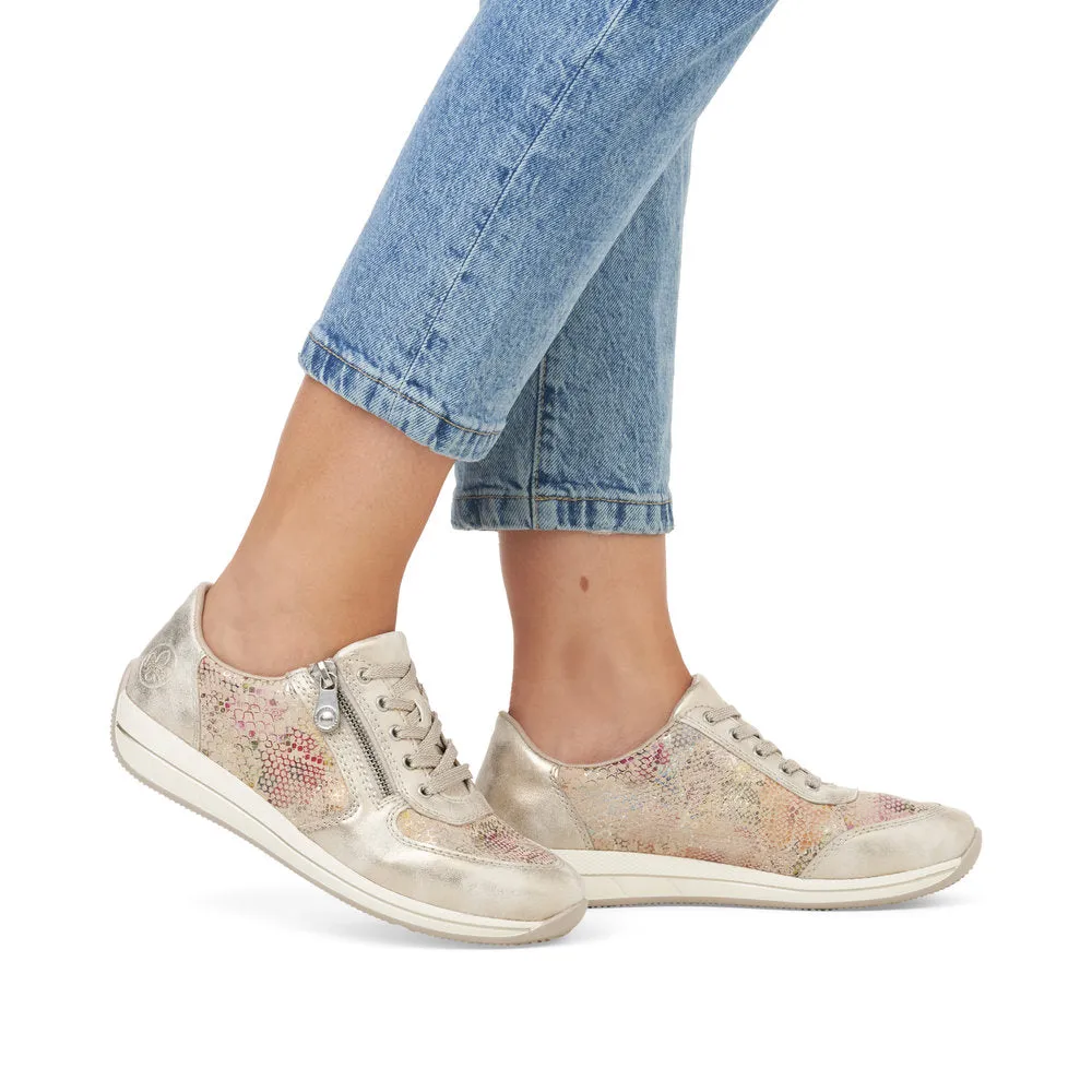Rieker Ladies Metallic Print Zip Side Sneaker