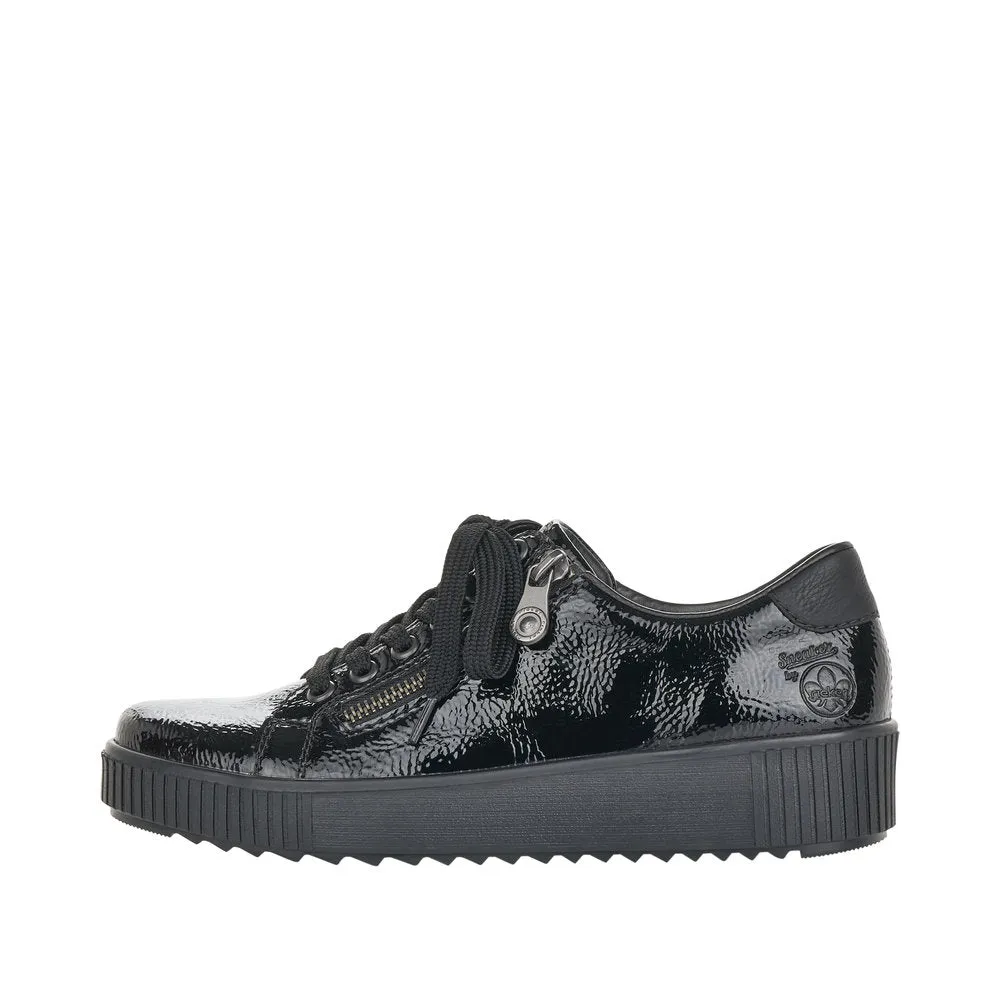Rieker M6404-00 Ladies Black Zip & Lace Shoes