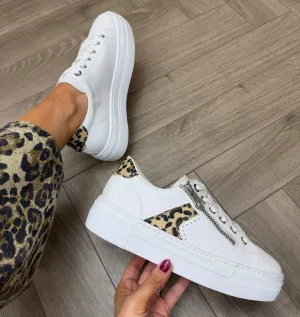 Rieker (SS25) Platform Trainer with Leopard Print Detail N4924-81 - White Combination (R17)