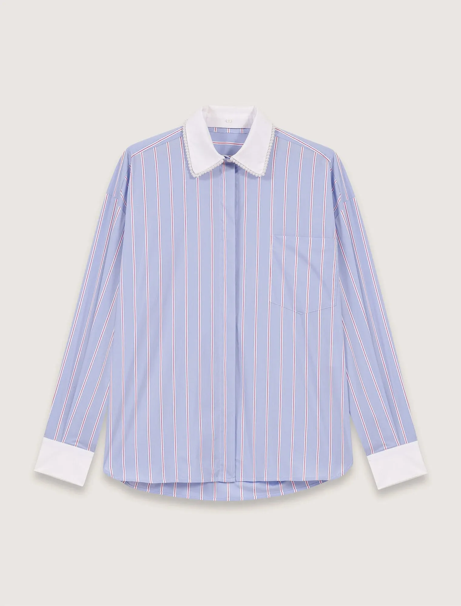 Striped shirt with beaded collar