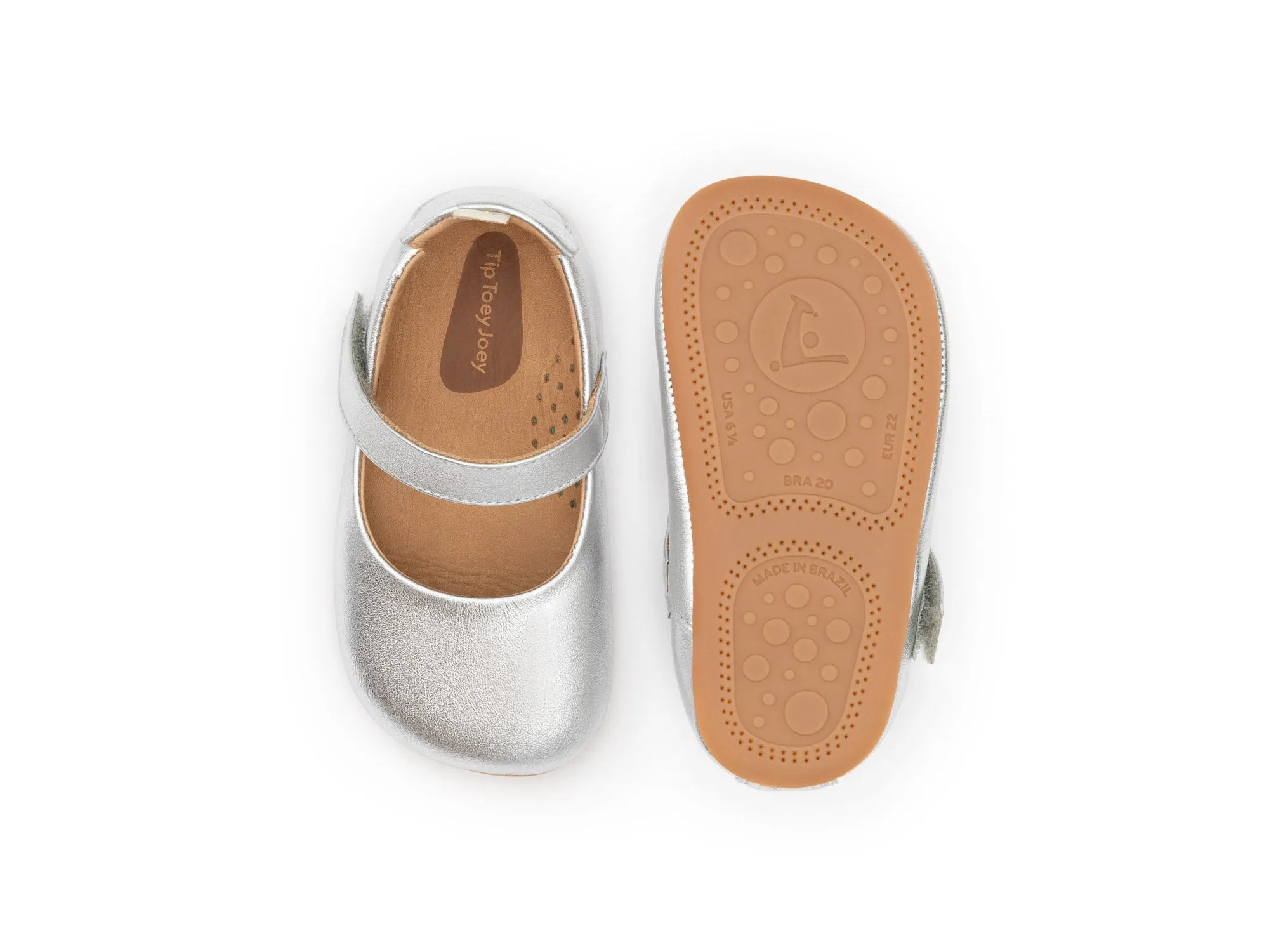Tip Toey Joey Girl's Dolly Mary Jane Shoes - Sterling Silver