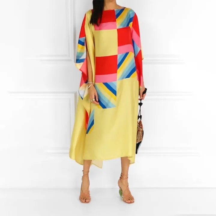 Women Digital Printed Daily Wear Striped Pattern Kaftan KAF004