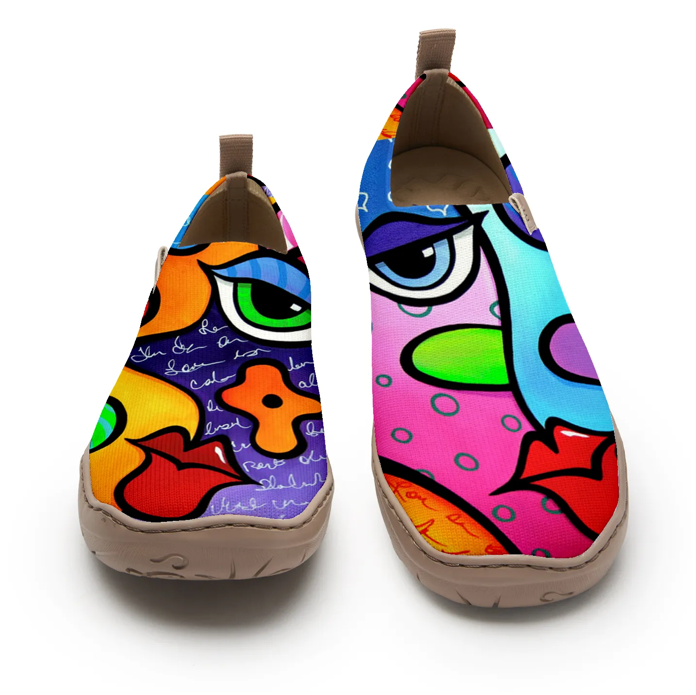 Yiume Women's Art Slip-On Shoes Comfortable Breathable Knit Casual Footwear,Colorful Abstract Face