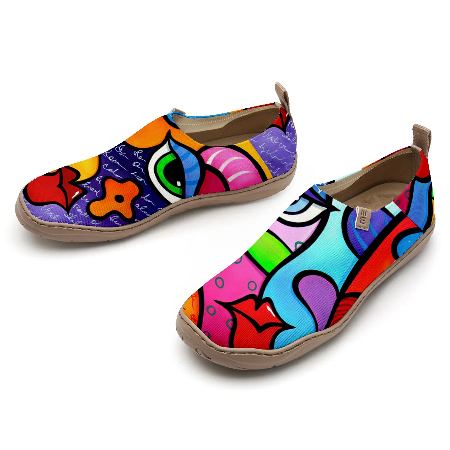 Yiume Women's Art Slip-On Shoes Comfortable Breathable Knit Casual Footwear,Colorful Abstract Face