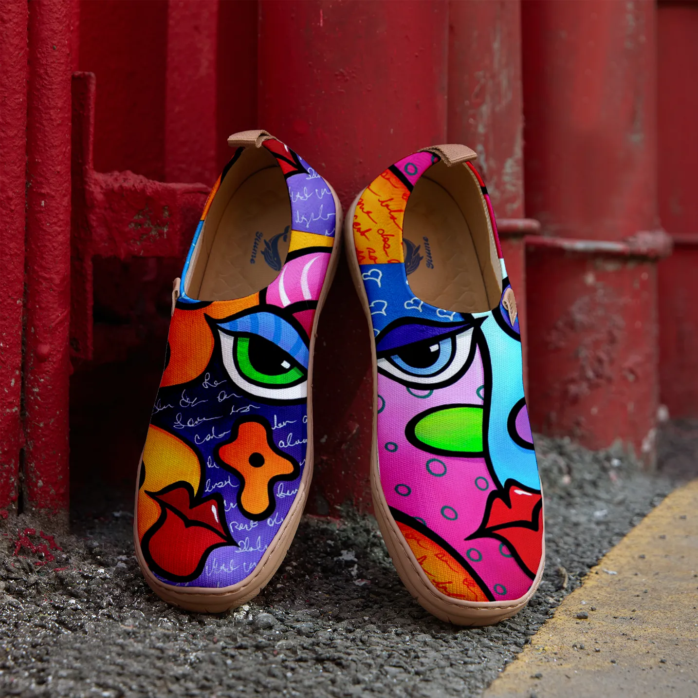 Yiume Women's Art Slip-On Shoes Comfortable Breathable Knit Casual Footwear,Colorful Abstract Face